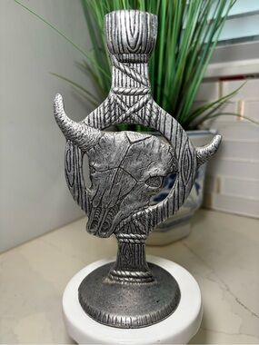 🤠VTG 1994 Carson Pewter Steer Skull Candlestick Holder John Pearson Southwestern